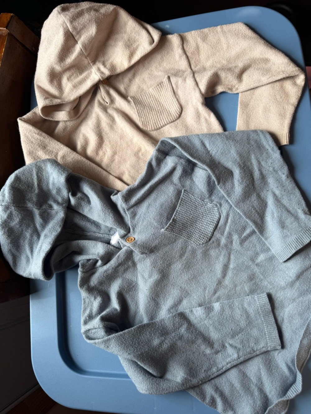 Boys Hooded Knit Sweater - Beige and Light Blue